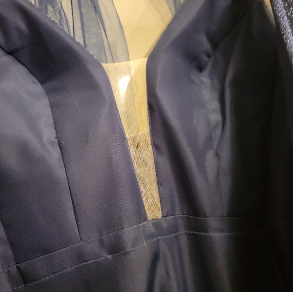 Long formal gown with accordian A-line skirt with shawl for prom, military ball - Picture 9 of 9